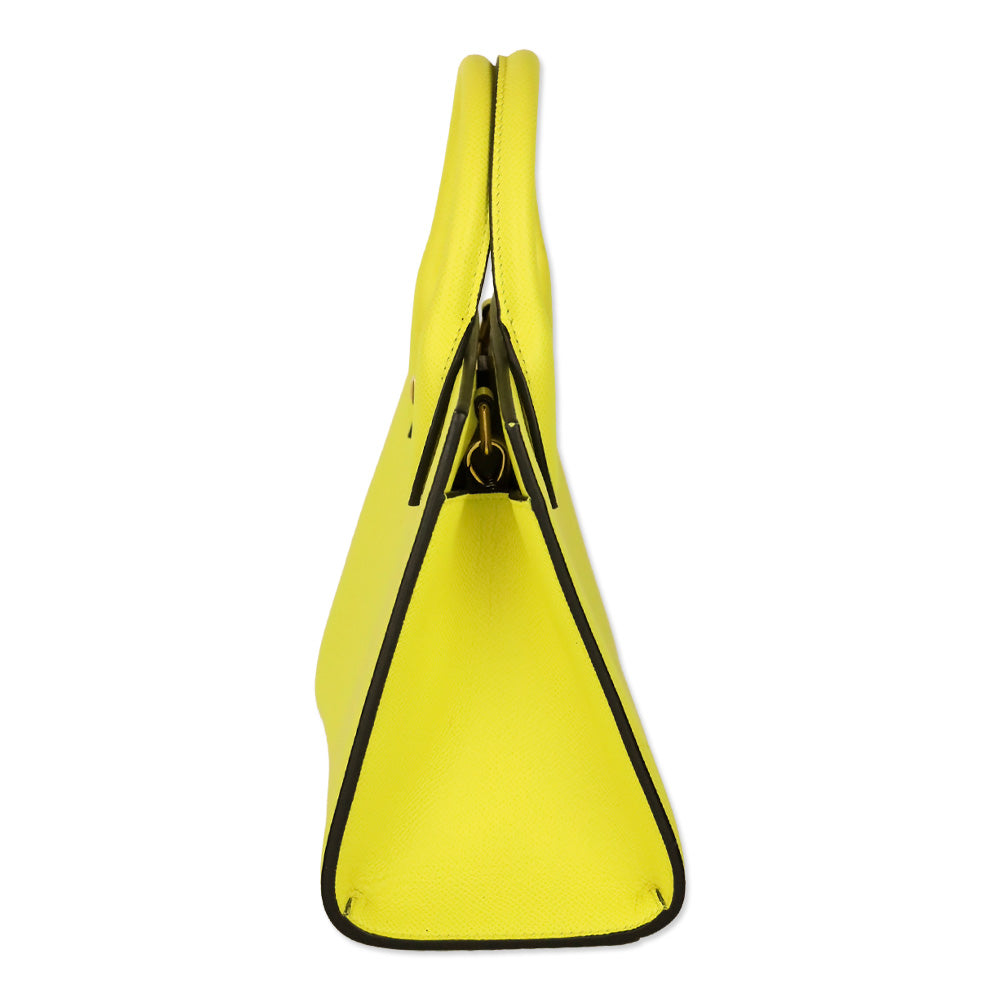 Salvatore Ferragamo Yellow Hammered Calfskin Leather Studio Box Bag