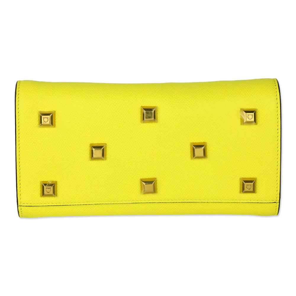 Salvatore Ferragamo Yellow Hammered Calfskin Leather Studio Box Bag