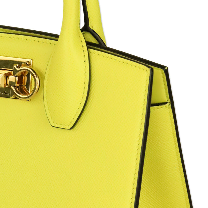 Salvatore Ferragamo Yellow Hammered Calfskin Leather Studio Box Bag