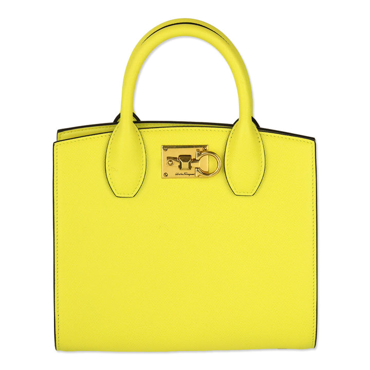 Salvatore Ferragamo Yellow Hammered Calfskin Leather Studio Box Bag