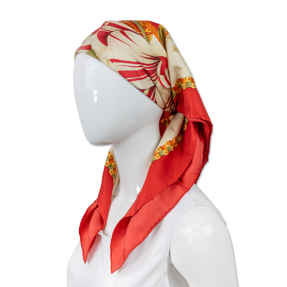 Salvatore Ferragamo Yellow and Red Floral Printed Silk Scarf