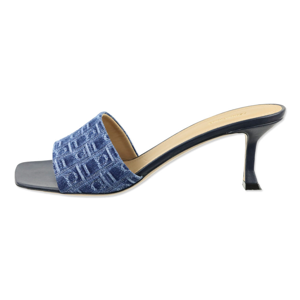 Salvatore Ferragamo Zenobia Blue Monogram Denim 55mm Mule