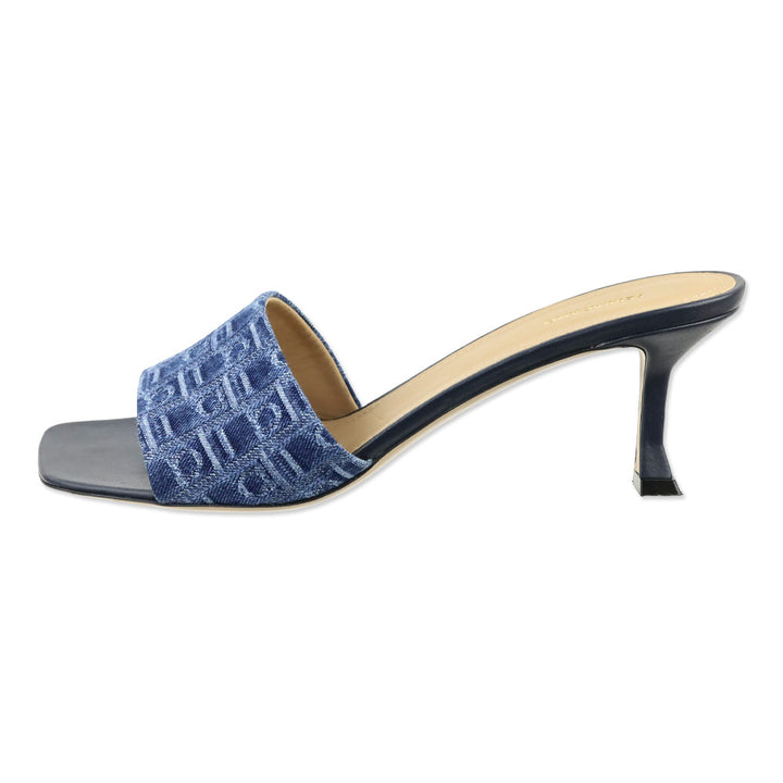 Salvatore Ferragamo Zenobia Blue Monogram Denim 55mm Mule