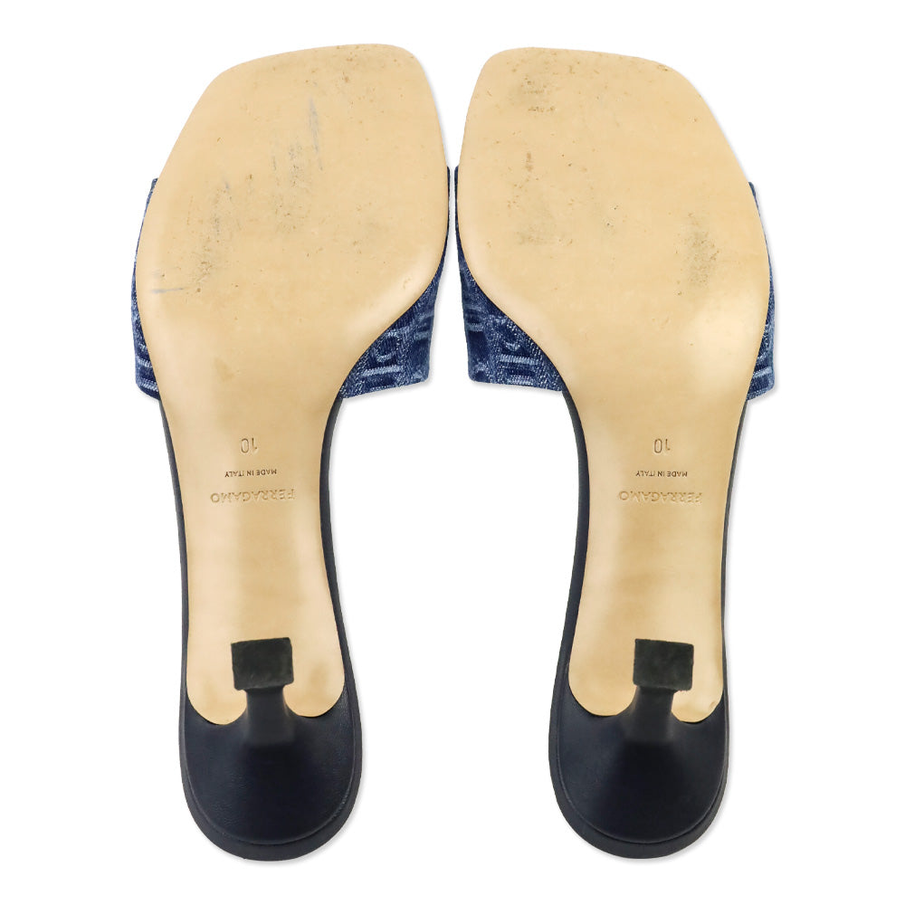 Salvatore Ferragamo Zenobia Blue Monogram Denim 55mm Mule