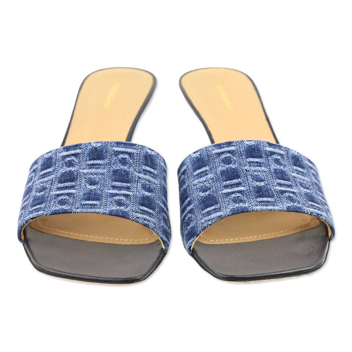 Salvatore Ferragamo Zenobia Blue Monogram Denim 55mm Mule