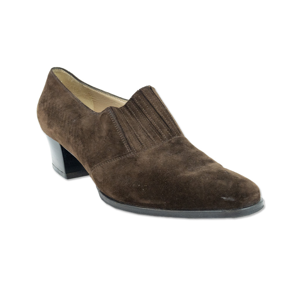 Salvatore Ferragamo Almond Toe Brown Suede Pump