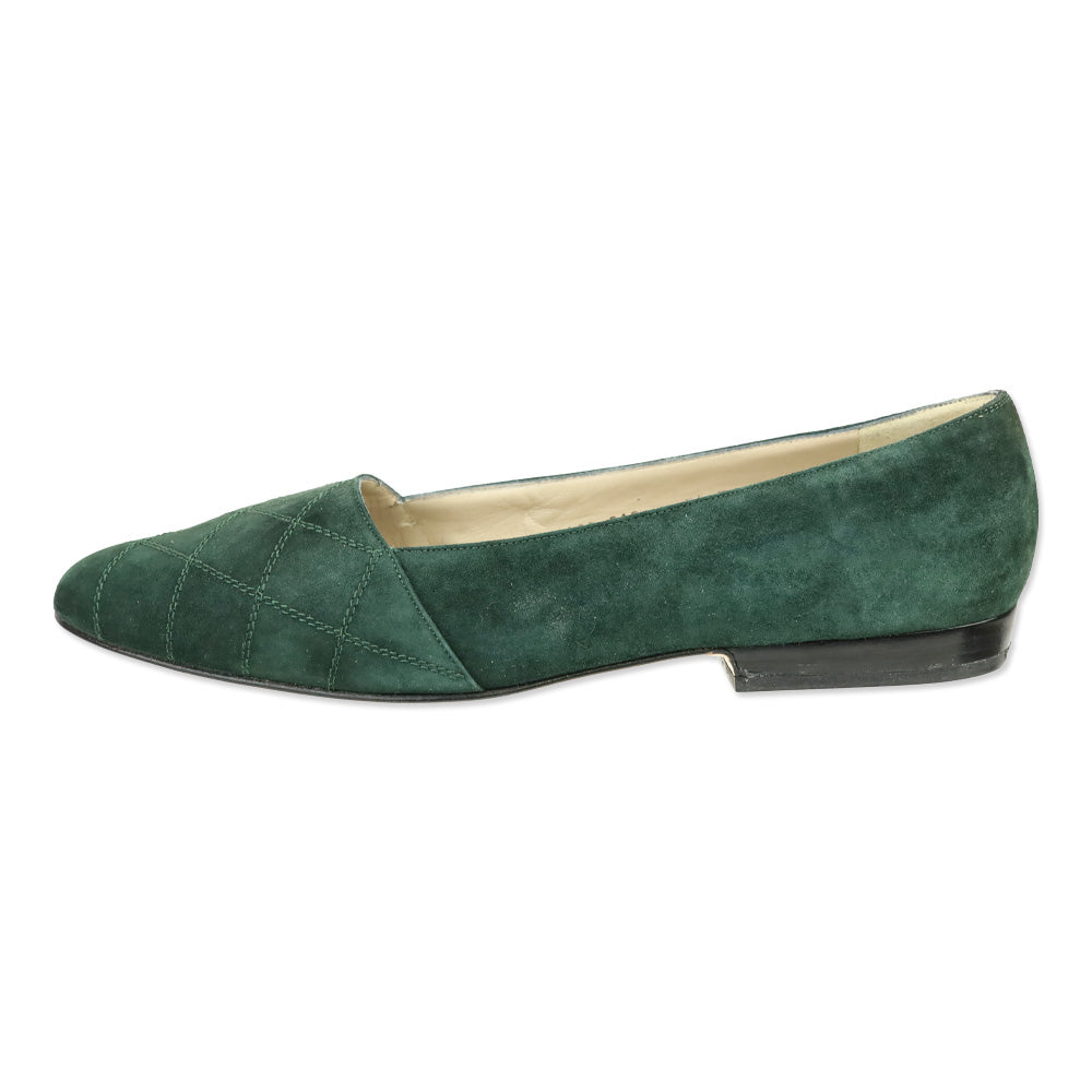 Salvatore Ferragamo Emerald Quilted Suede Flats