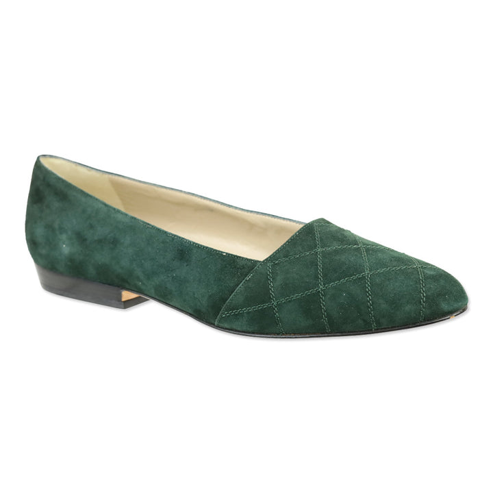 Salvatore Ferragamo Emerald Quilted Suede Flats