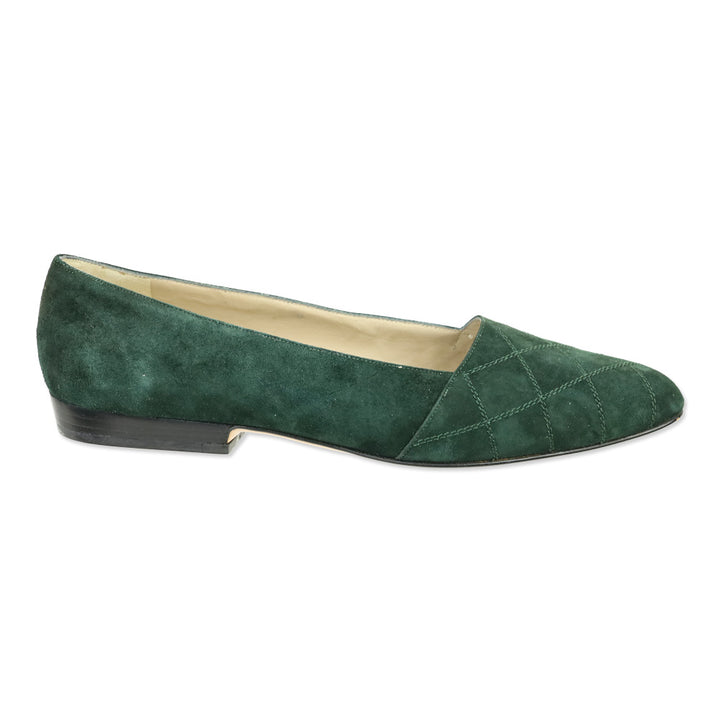 Salvatore Ferragamo Emerald Quilted Suede Flats