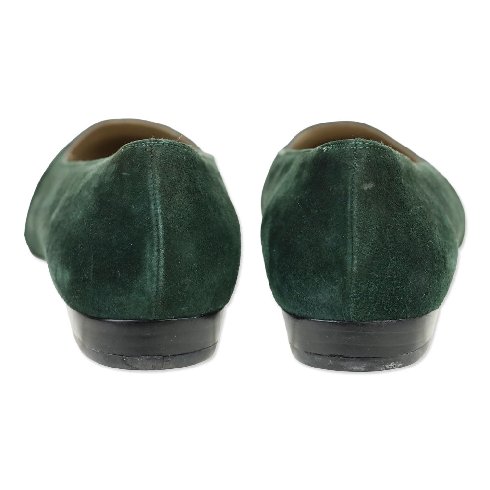 Salvatore Ferragamo Emerald Quilted Suede Flats