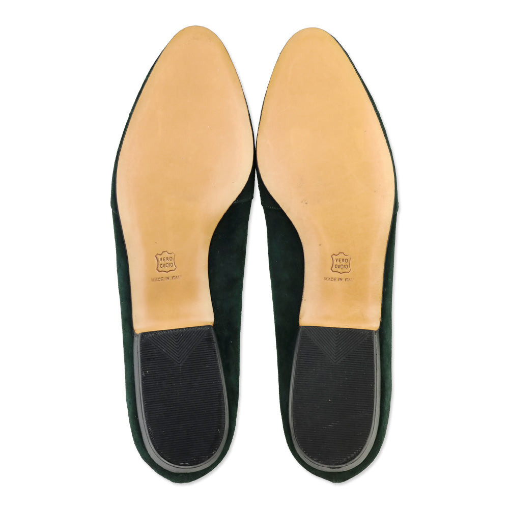 Salvatore Ferragamo Emerald Quilted Suede Flats