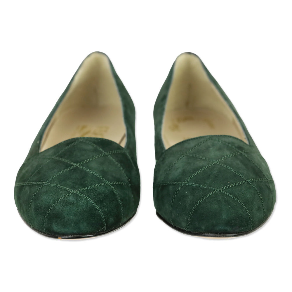 Salvatore Ferragamo Emerald Quilted Suede Flats