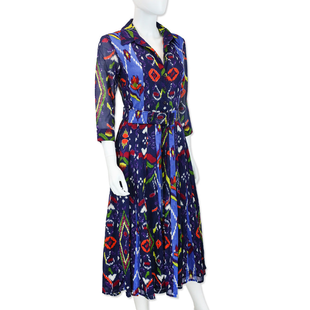 Samantha Sung Admiral Blue Double Ikat Print Musola Aurdrey Dress #4