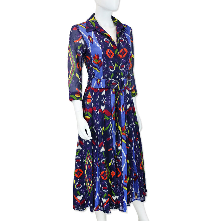 Samantha Sung Admiral Blue Double Ikat Print Musola Aurdrey Dress #4