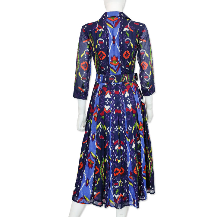 Samantha Sung Admiral Blue Double Ikat Print Musola Aurdrey Dress #4