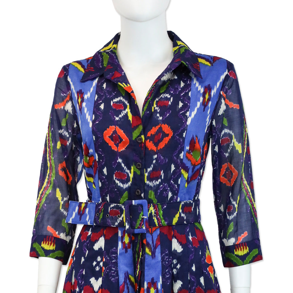 Samantha Sung Admiral Blue Double Ikat Print Musola Aurdrey Dress #4