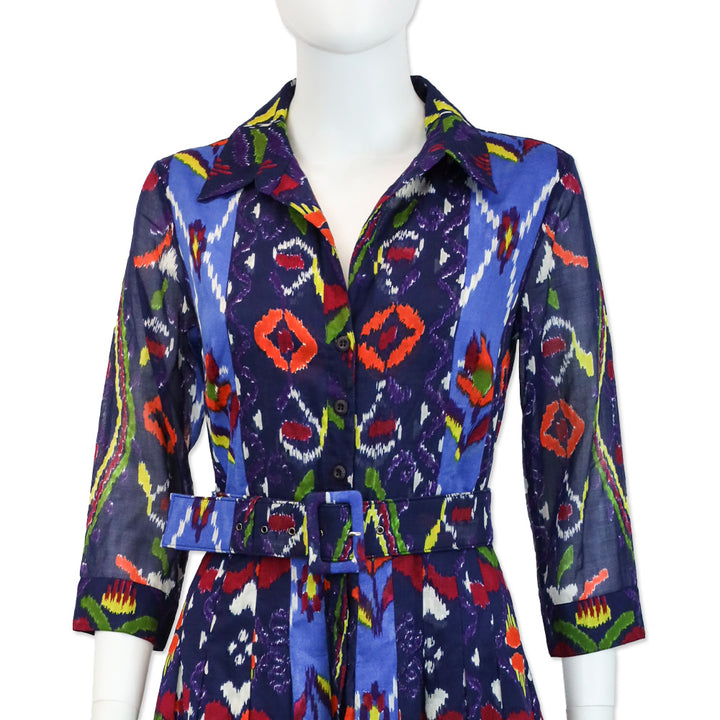 Samantha Sung Admiral Blue Double Ikat Print Musola Aurdrey Dress #4