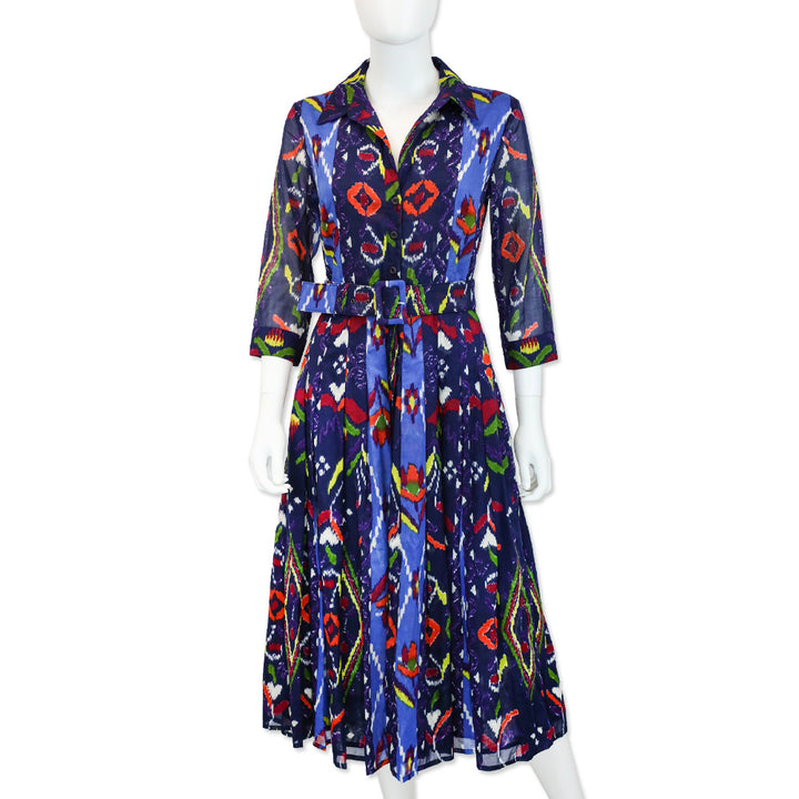 Samantha Sung Admiral Blue Double Ikat Print Musola Aurdrey Dress #4