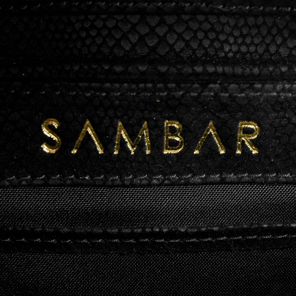 Sambar Impala Black Embossed Vegan Suede Handle Bag