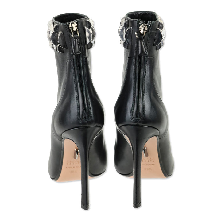 Samuele Failli Black Leather Studded Heeled Ankle Boot