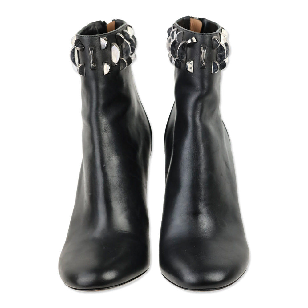 Samuele Failli Black Leather Studded Heeled Ankle Boot
