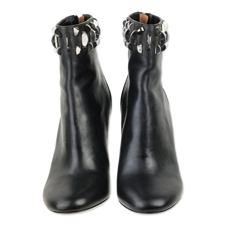 Samuele Failli Black Leather Studded Heeled Ankle Boot