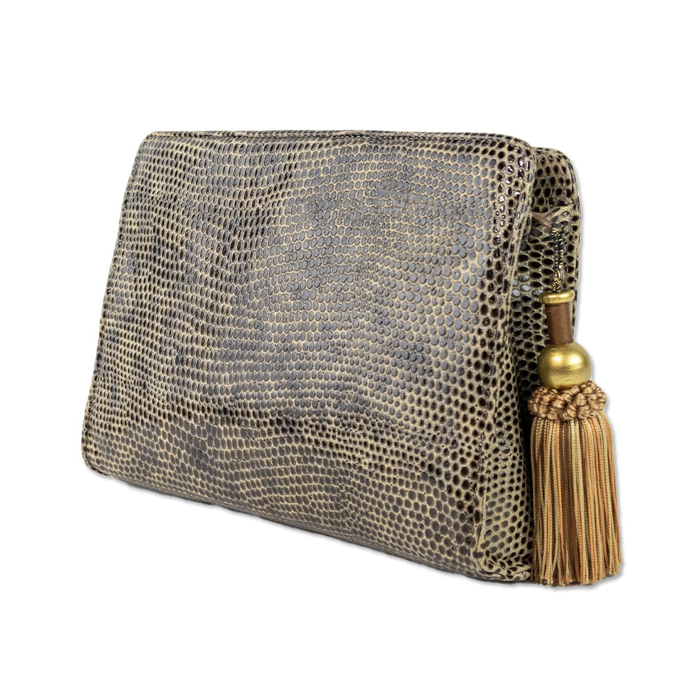 Sandra Roberts Brown Embossed Leather Clutch with Removable Strap