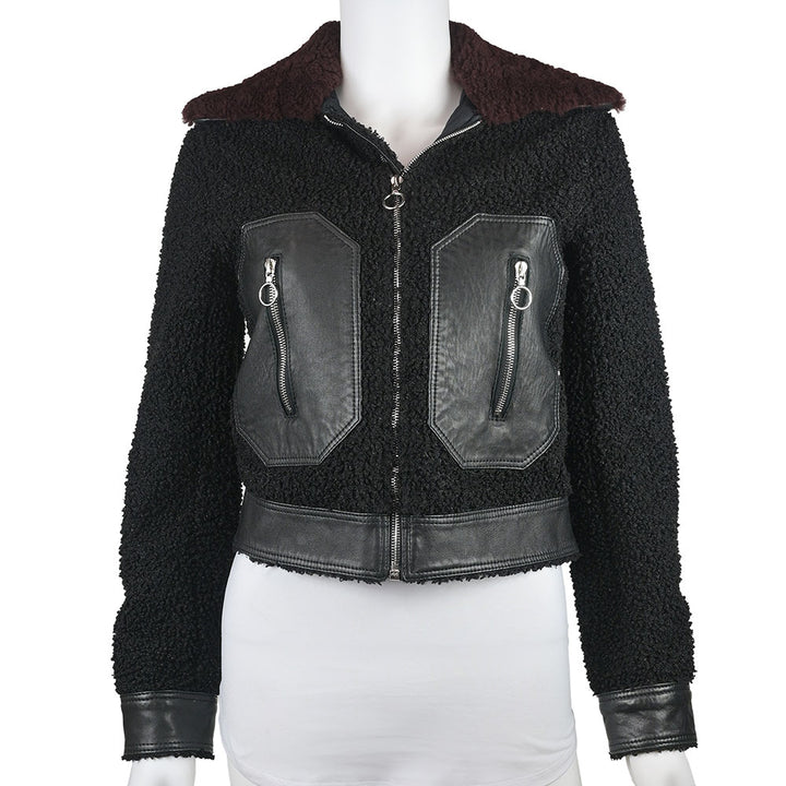 Sandro Black Leather & Shearling Trim Jacket