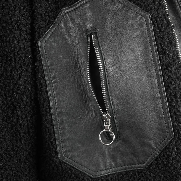 Sandro Black Leather & Shearling Trim Jacket