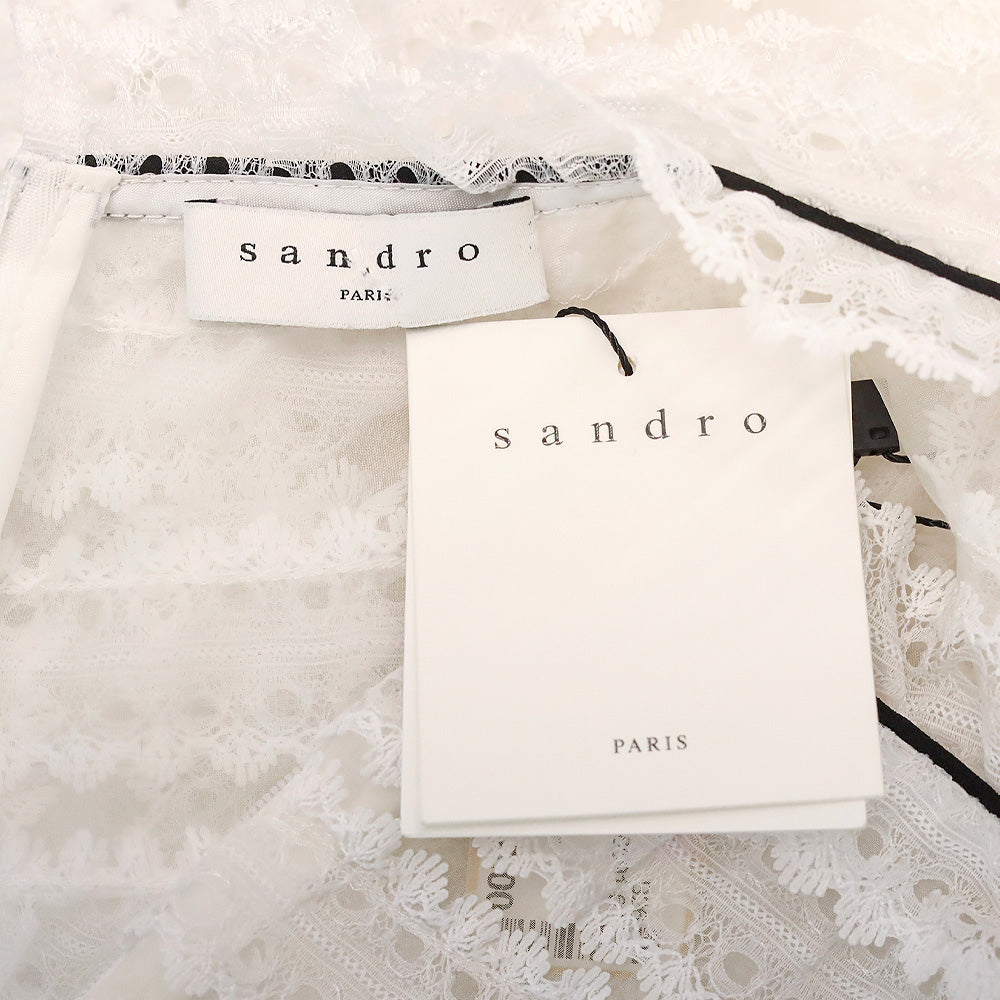 Sandro Addiction Ecru Tiered Mesh & Lace Silk Top