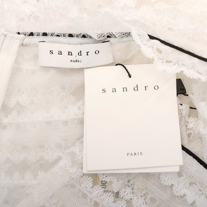 Sandro Addiction Ecru Tiered Mesh & Lace Silk Top