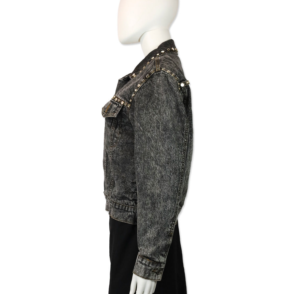 Sandro Ambre Mirrored Stud Black Denim Jacket