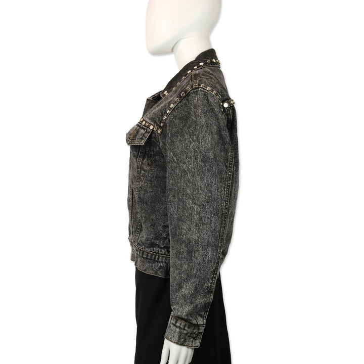 Sandro Ambre Mirrored Stud Black Denim Jacket