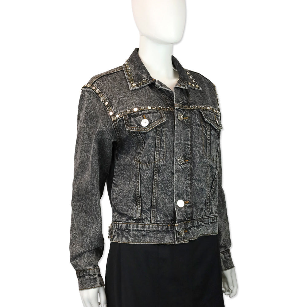 Sandro Ambre Mirrored Stud Black Denim Jacket