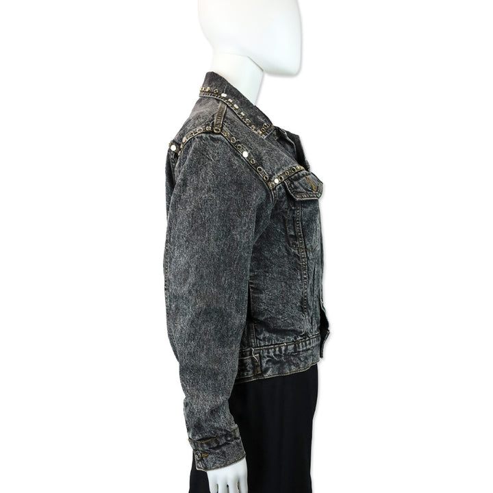Sandro Ambre Mirrored Stud Black Denim Jacket