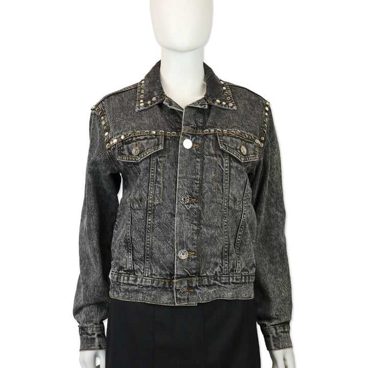 Sandro Ambre Mirrored Stud Black Denim Jacket