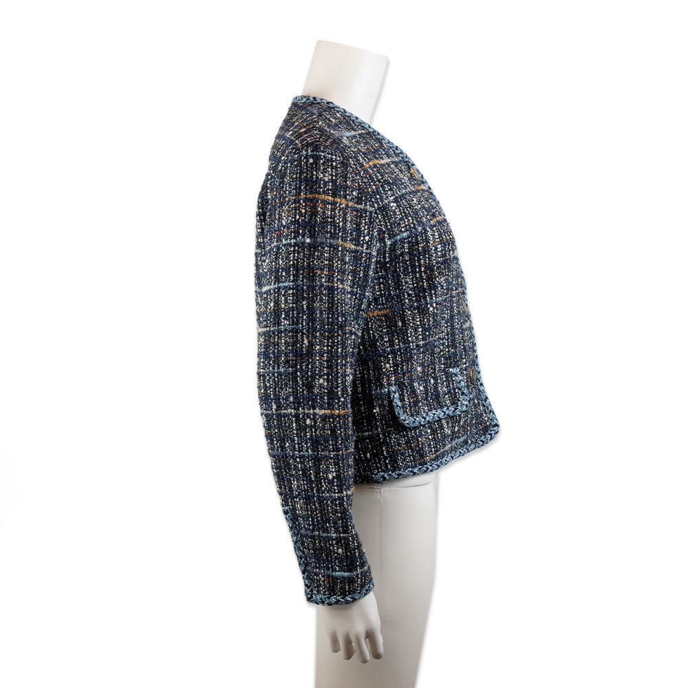 Sandro Blue Tweed Button Down Jacket