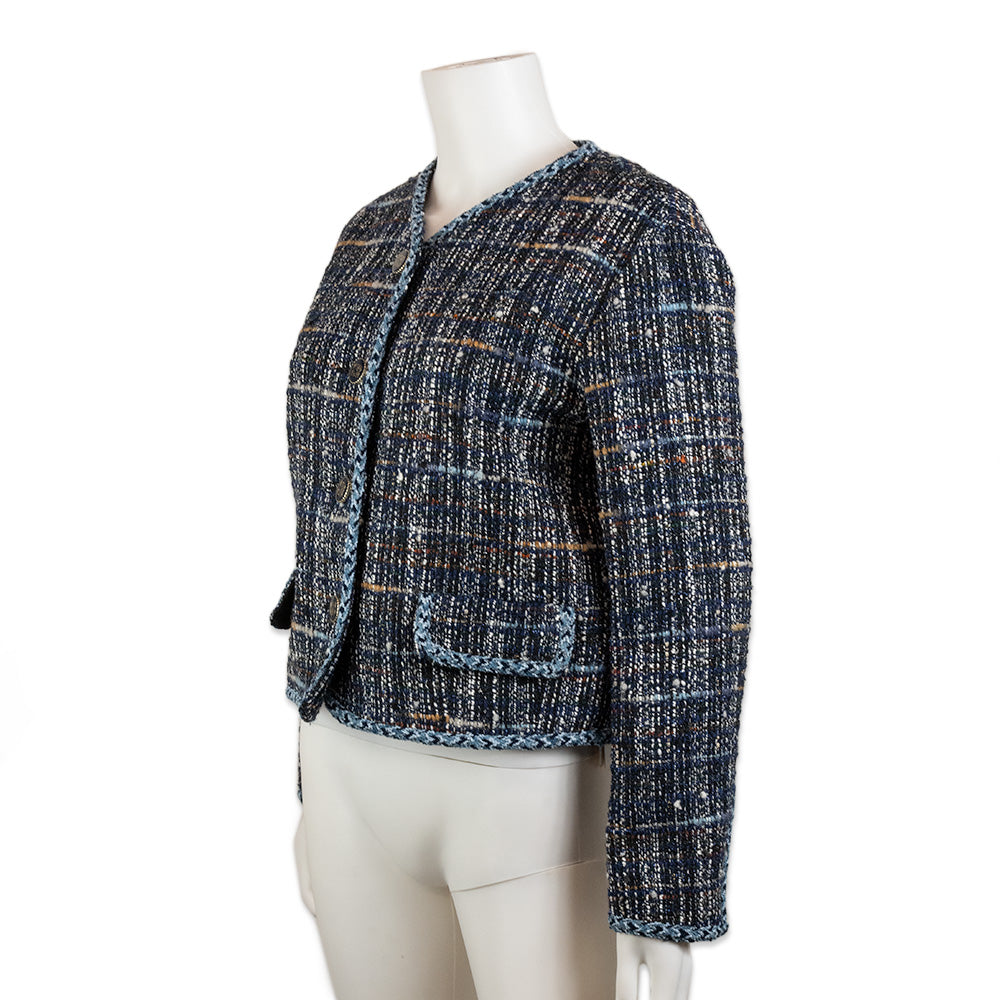 Sandro Blue Tweed Button Down Jacket