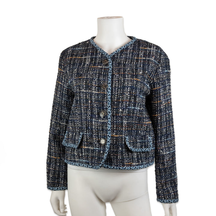 Sandro Blue Tweed Button Down Jacket