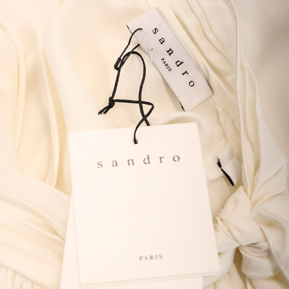 Sandro Ecru Courbe Satin Pearl Studded Back Slit Blouse