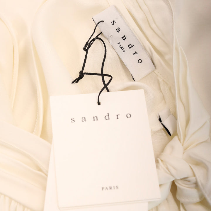 Sandro Ecru Courbe Satin Pearl Studded Back Slit Blouse