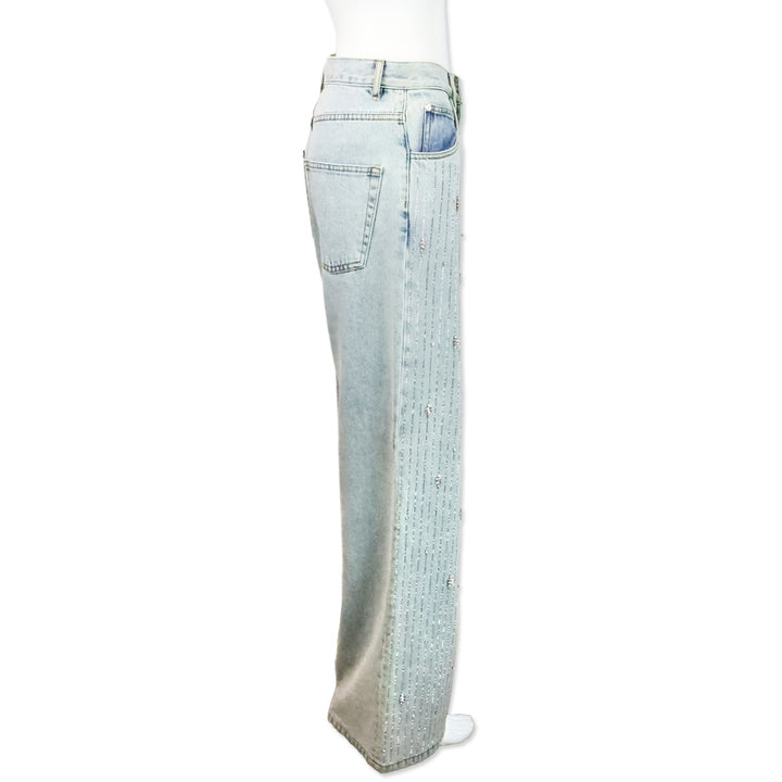 Sandro Light Blue Indie Rhinestone Wide-Leg Jeans