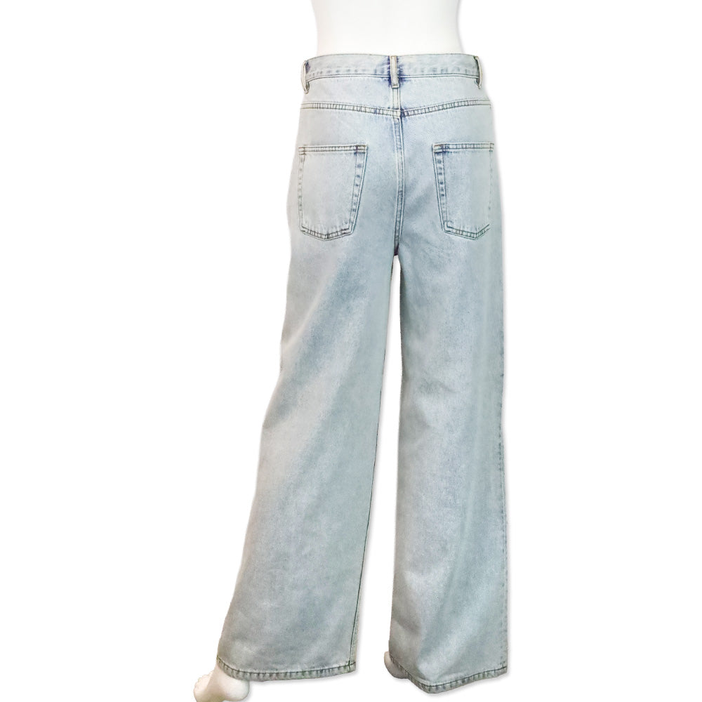 Sandro Light Blue Indie Rhinestone Wide-Leg Jeans