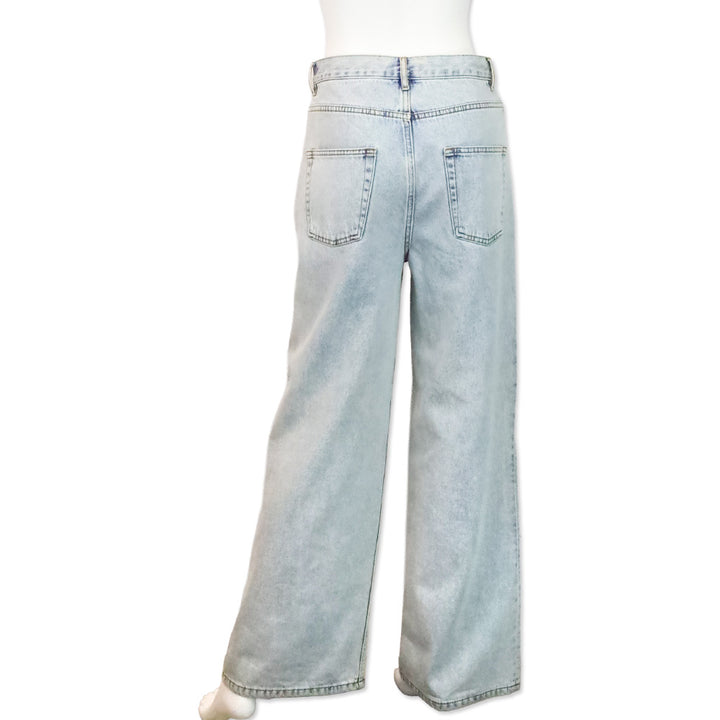 Sandro Light Blue Indie Rhinestone Wide-Leg Jeans