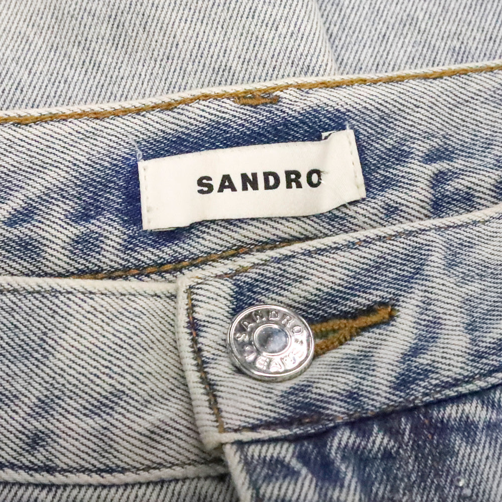 Sandro Light Blue Indie Rhinestone Wide-Leg Jeans