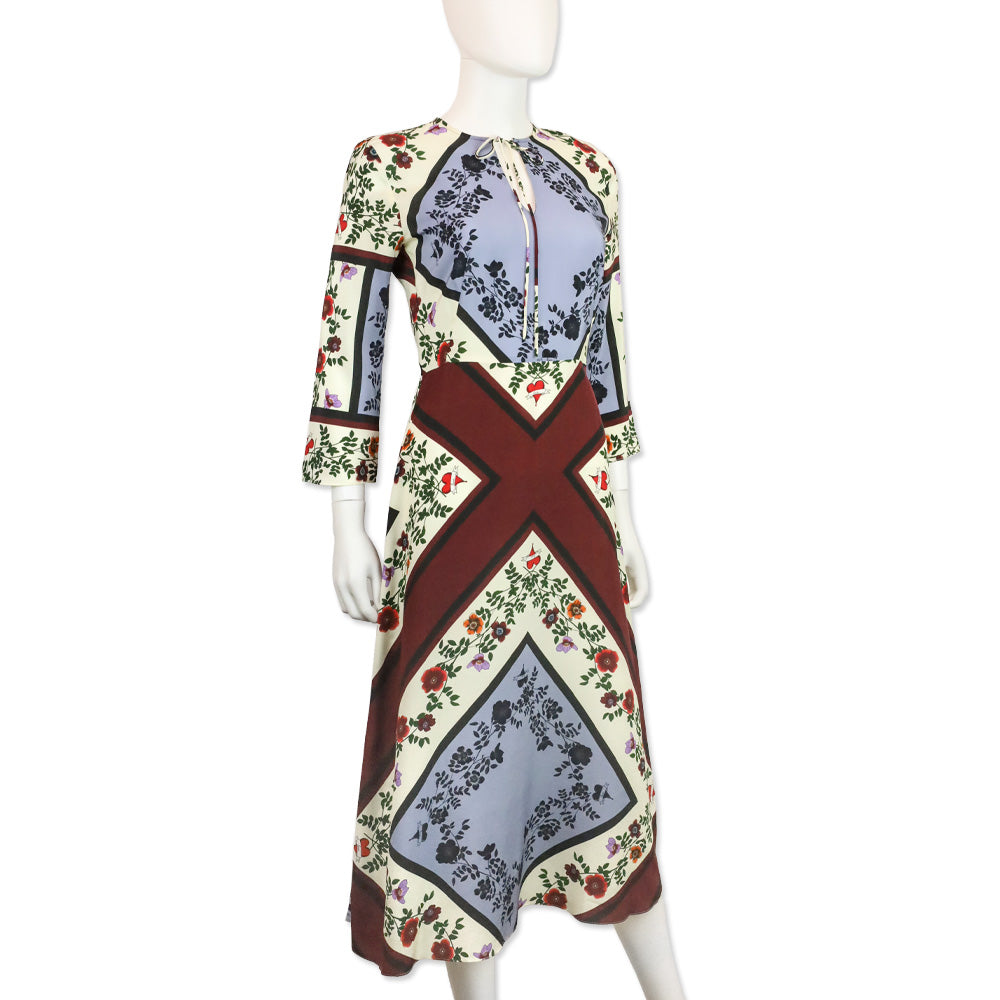 Sandro Steffie Floral & Square Print Silk Midi Dress