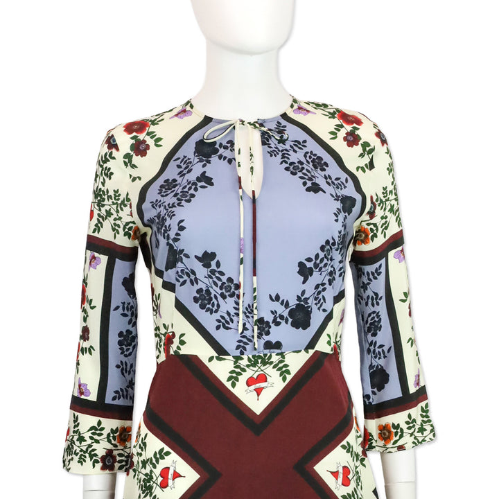 Sandro Steffie Floral & Square Print Silk Midi Dress