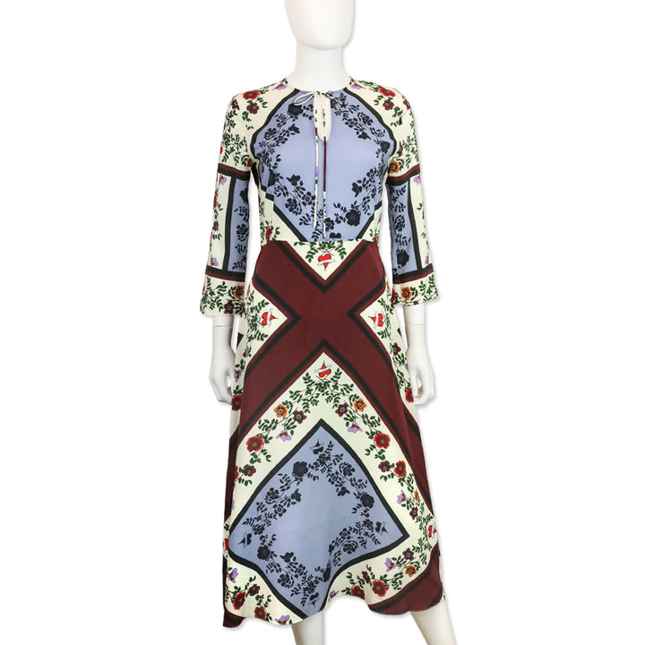 Sandro Steffie Floral & Square Print Silk Midi Dress