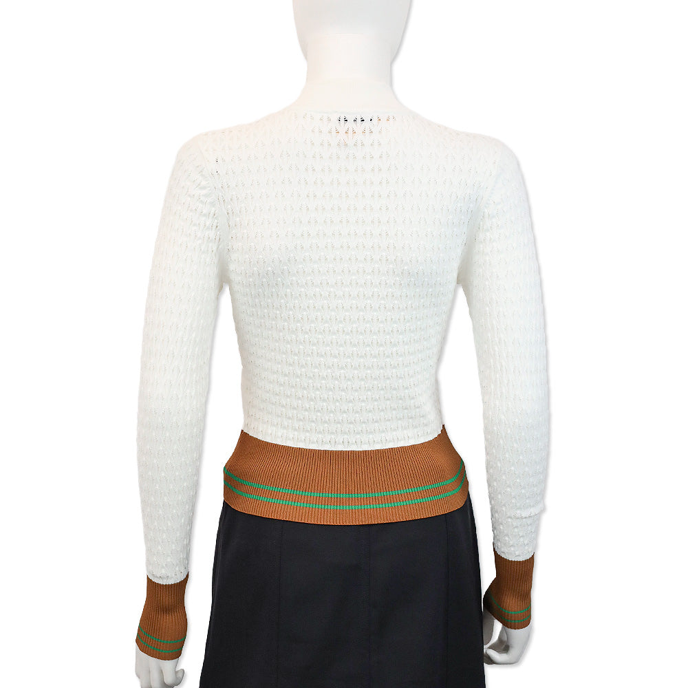 Sandro White Open Knit High Neck Quarter Zip Sweater