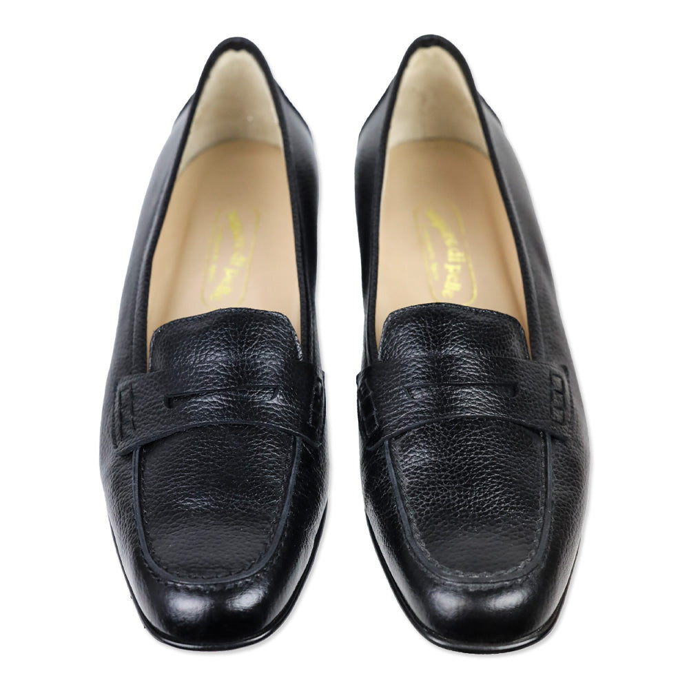 Sapore Di Pelle Black Pebble Leather Penny Loafers